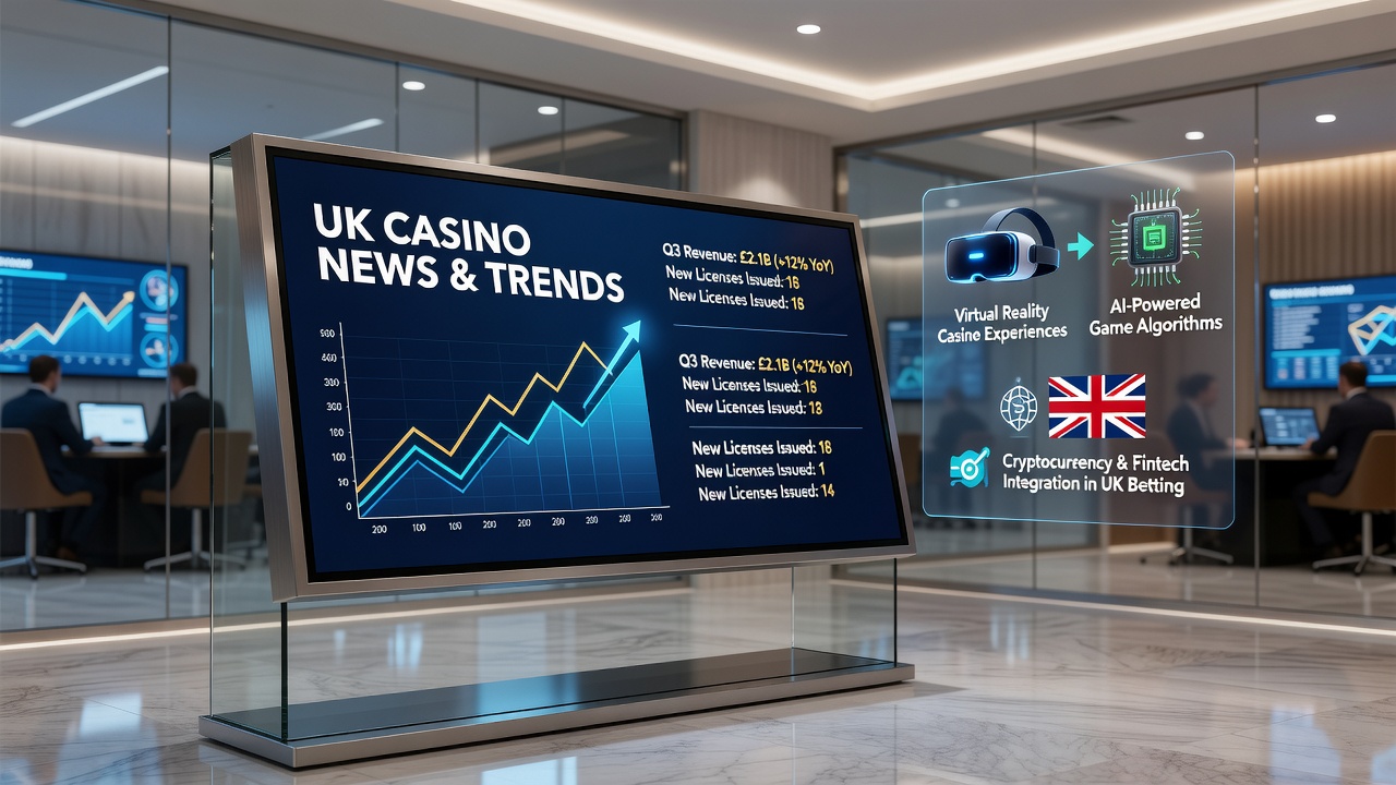 Graphic illustrating UK gambling regulation reforms with charts on fee structures and casino icons
