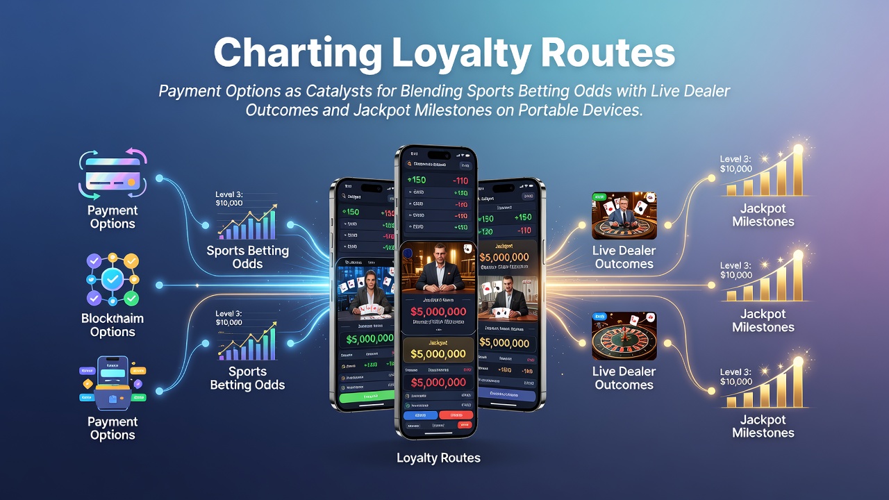 Mobile device screen displaying integrated sports betting odds alongside live dealer feeds and progressing jackpot meters