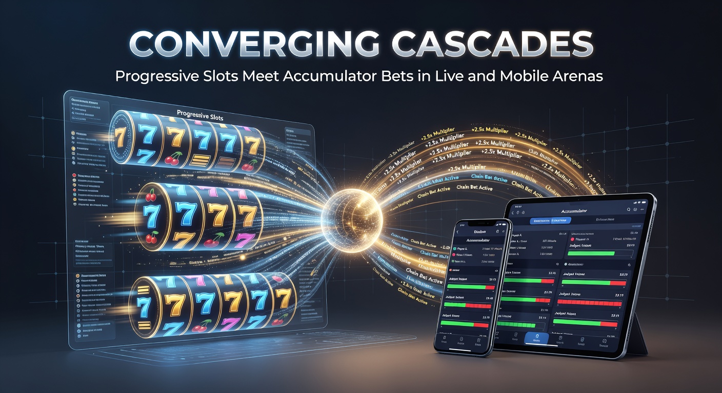 Dynamic display of a progressive slot jackpot meter cascading alongside an accumulator bet slip on a live mobile casino interface, highlighting interconnected gaming elements