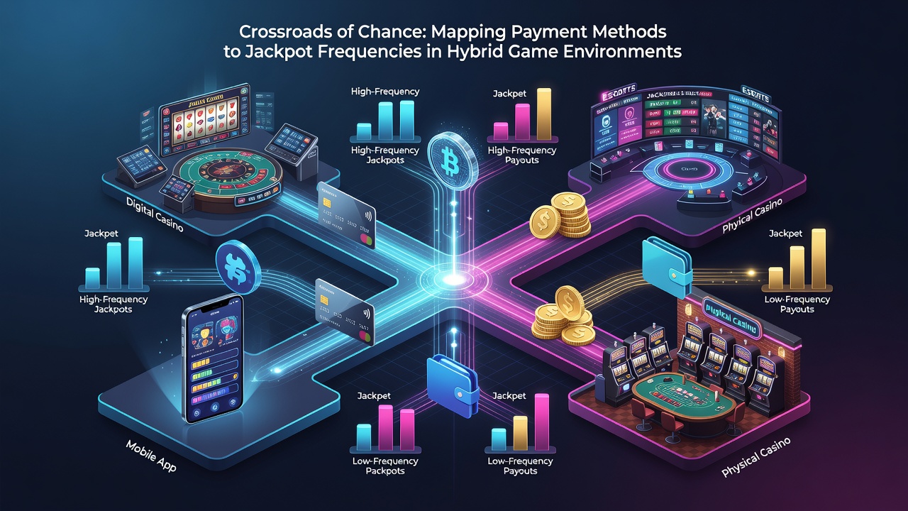Data visualization mapping payment method icons to jackpot hit rates in a hybrid gaming dashboard