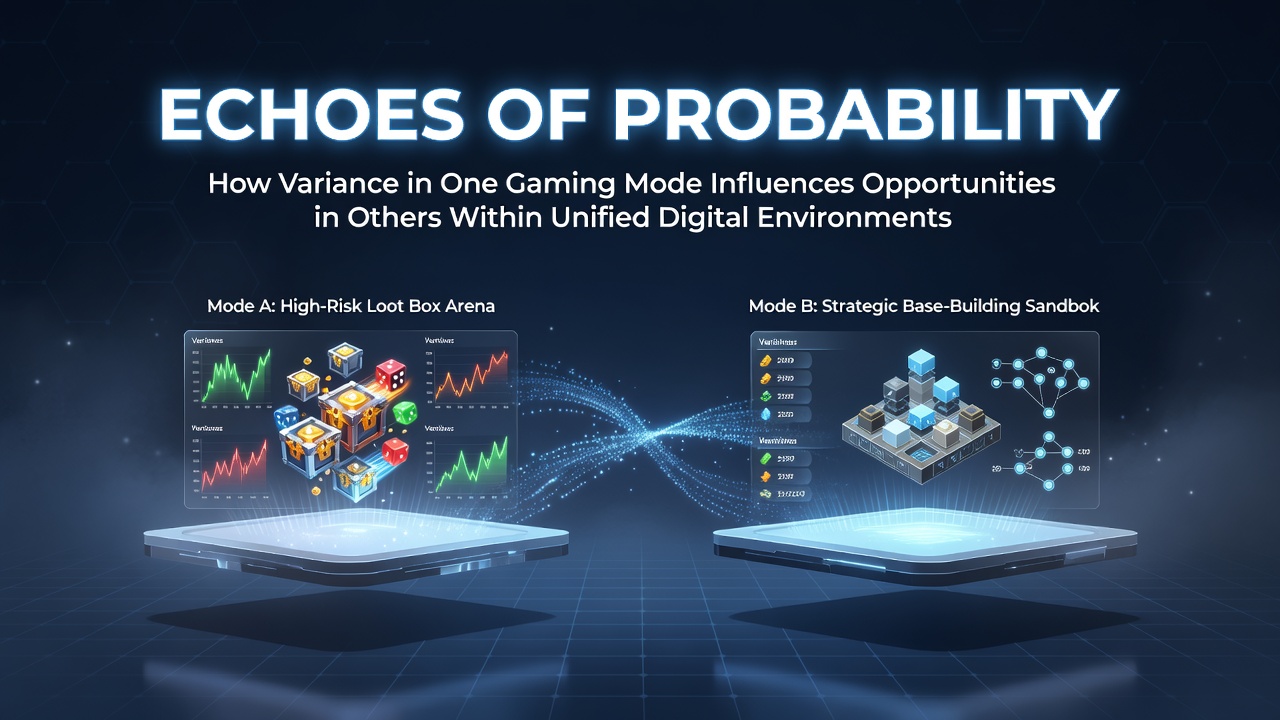 Unified digital gaming interface showing interconnected slots, tables, and betting sections with probability overlays