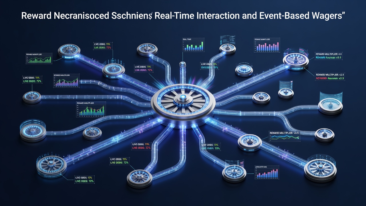 Diagram showing interconnected reward pathways between slot machines, live dealer tables, and sports betting events