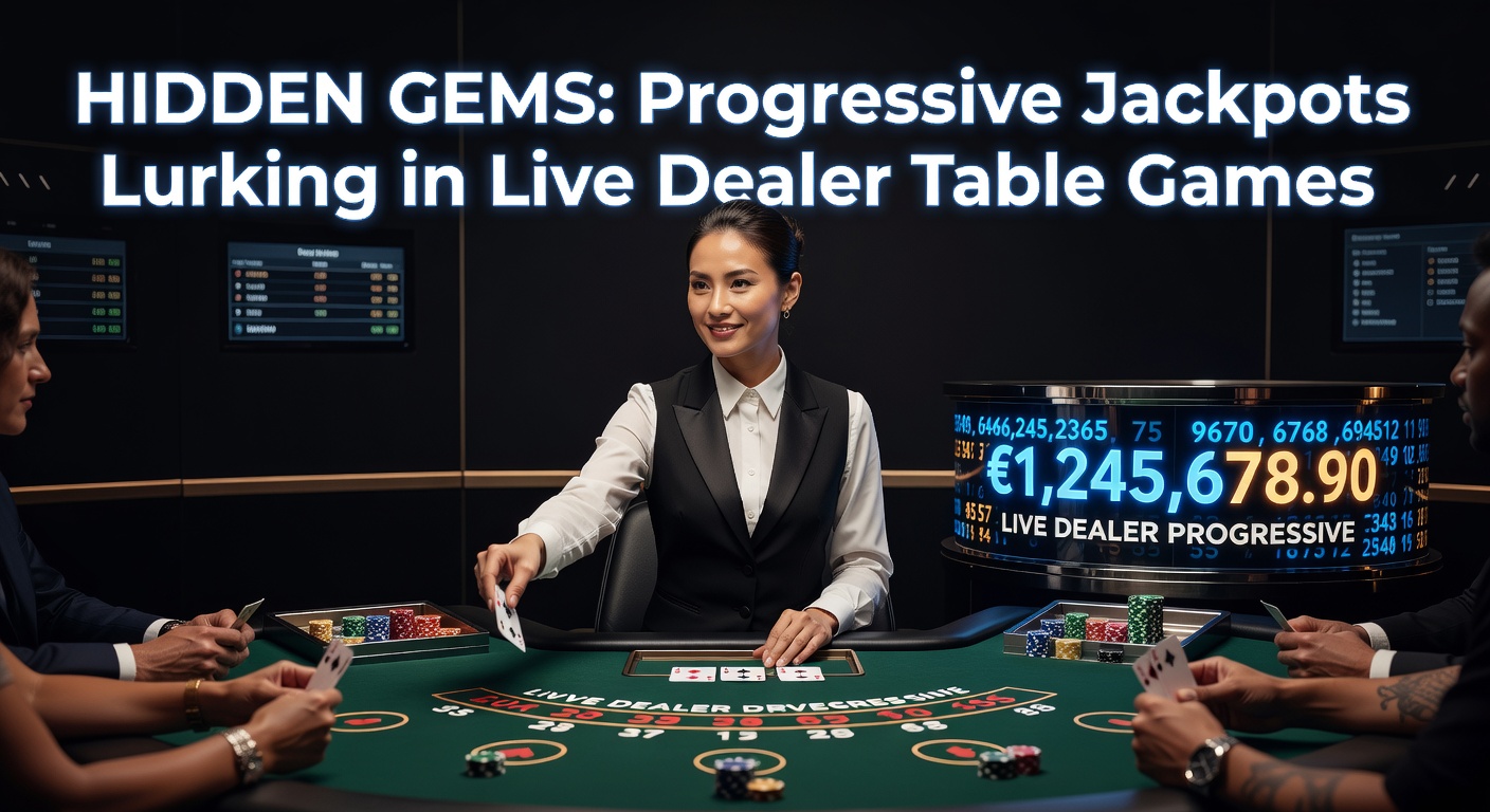 A vibrant live dealer table setup featuring a progressive jackpot meter glowing in the background, with cards and chips scattered across a blackjack table under studio lights