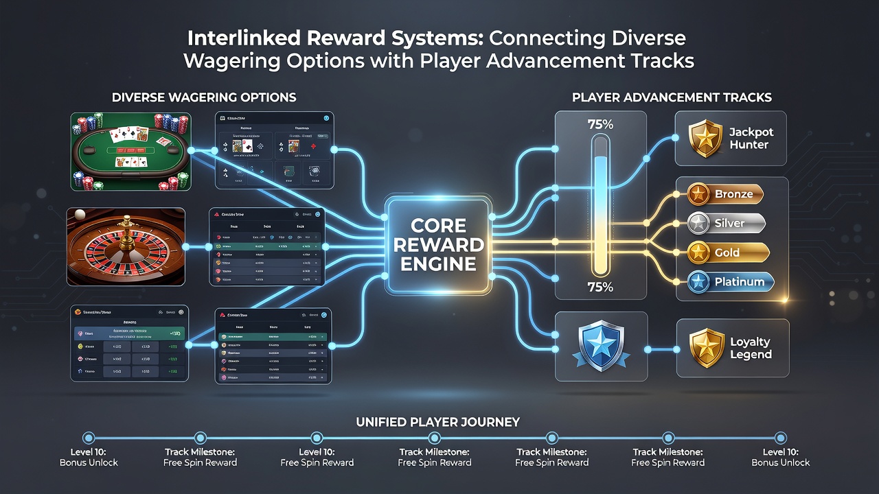Illustration of player progression through interconnected reward levels involving multiple betting formats