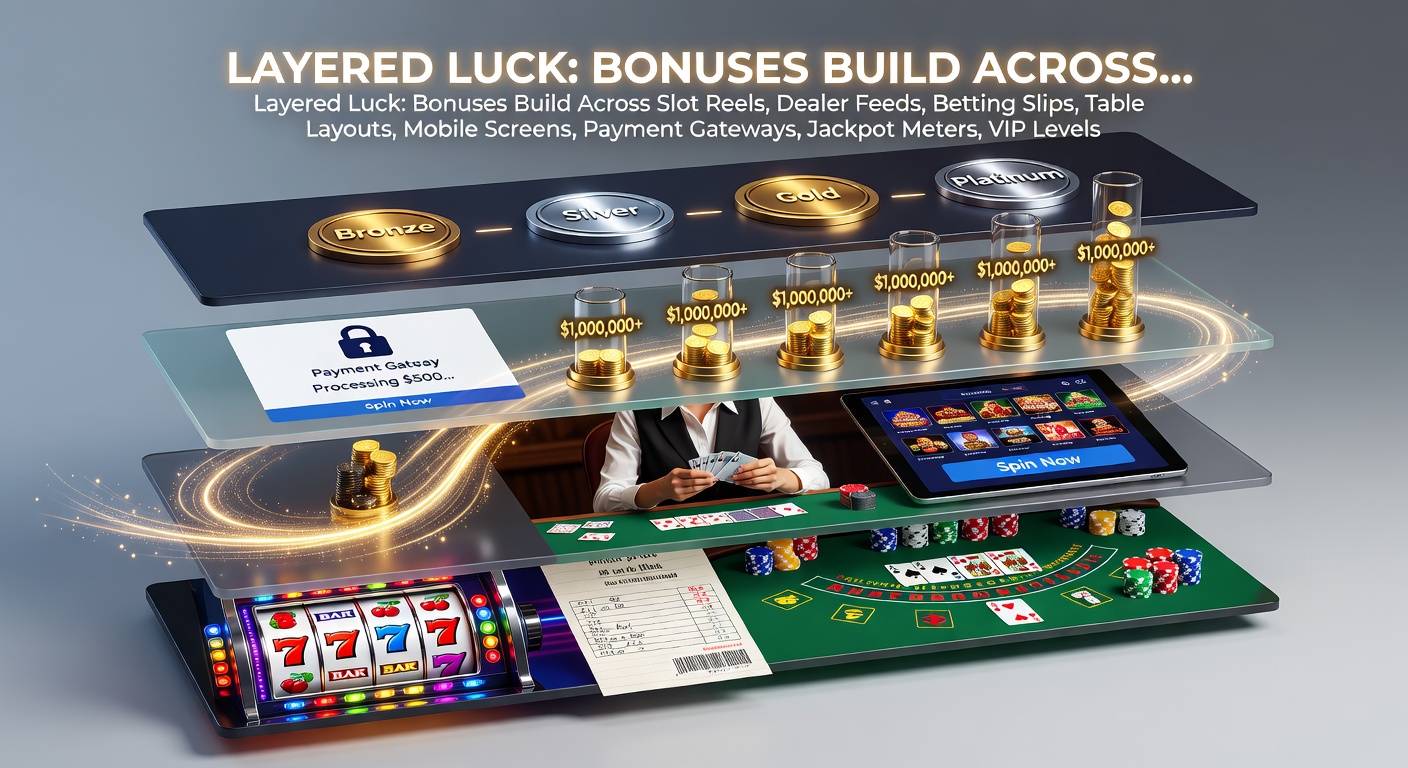 Vibrant slot reels cascading with layered bonus symbols, overlaid by live dealer streams, betting interfaces, and escalating jackpot meters on a mobile screen