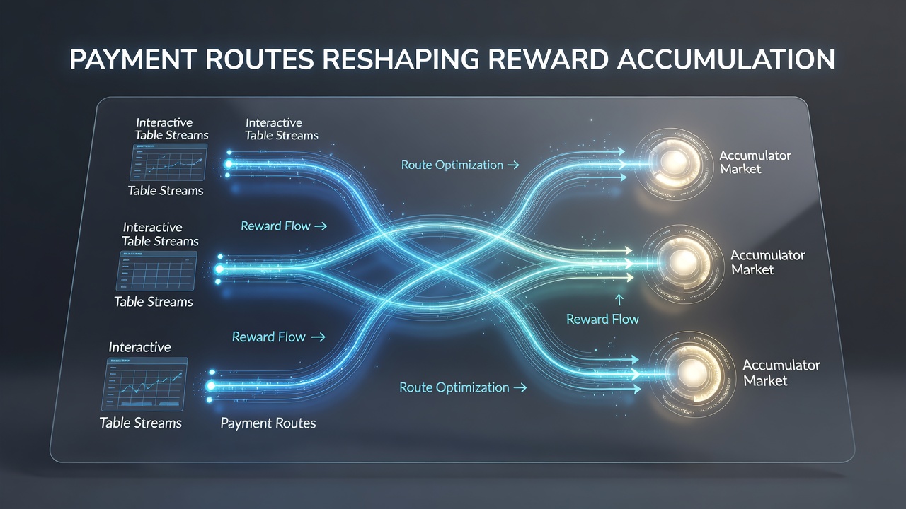 Payment routes influencing reward flows in interactive table streams and accumulator betting environments