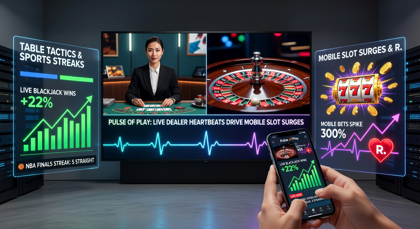 Mobile phone screen displaying a live roulette wheel spinning alongside surging slot reels and sports betting odds, illustrating the interconnected pulse of play across devices