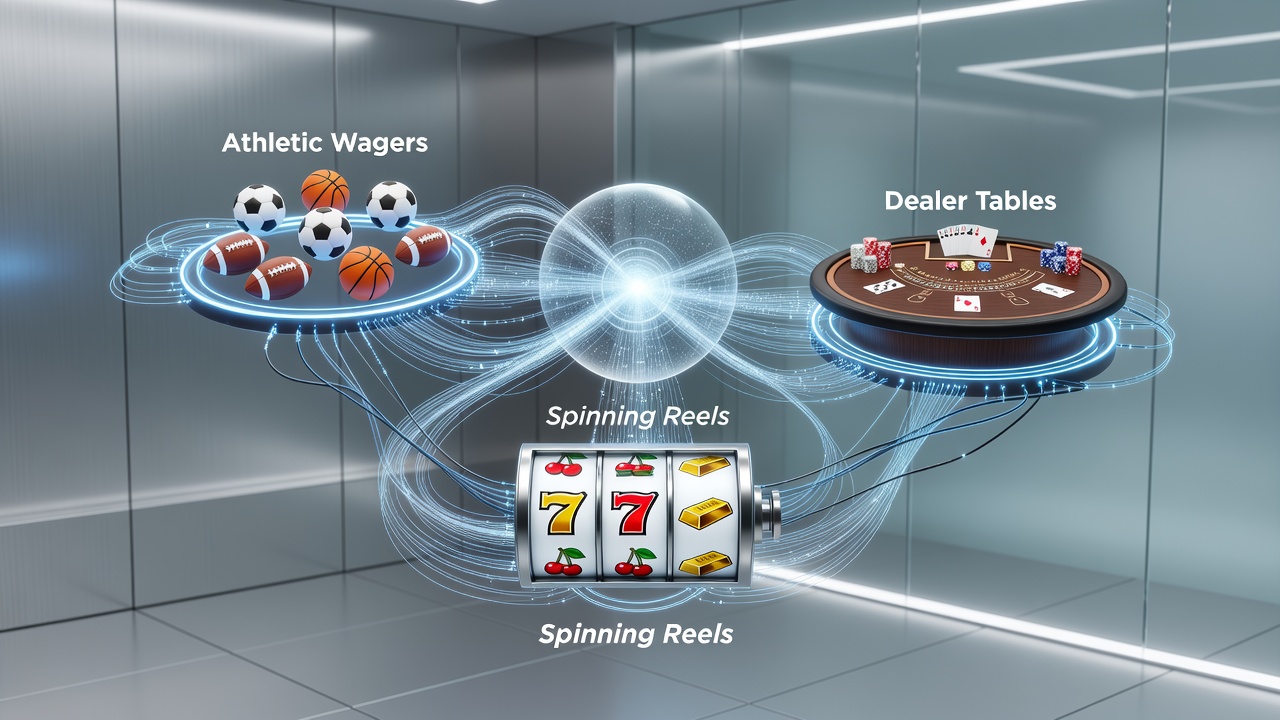 Visual representation of loyalty point flows between sports betting, live tables, and slots in casino frameworks