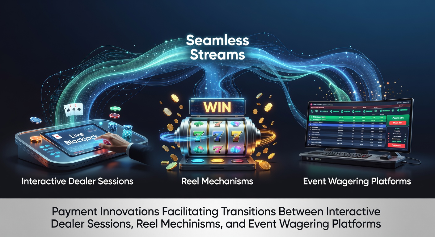 Digital payment interfaces connecting live dealer tables, slot reels, and sports betting platforms in a unified system