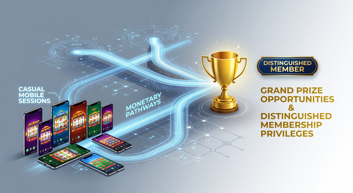Illustration of mobile device interfaces showing transaction flows leading toward jackpot indicators and loyalty program icons